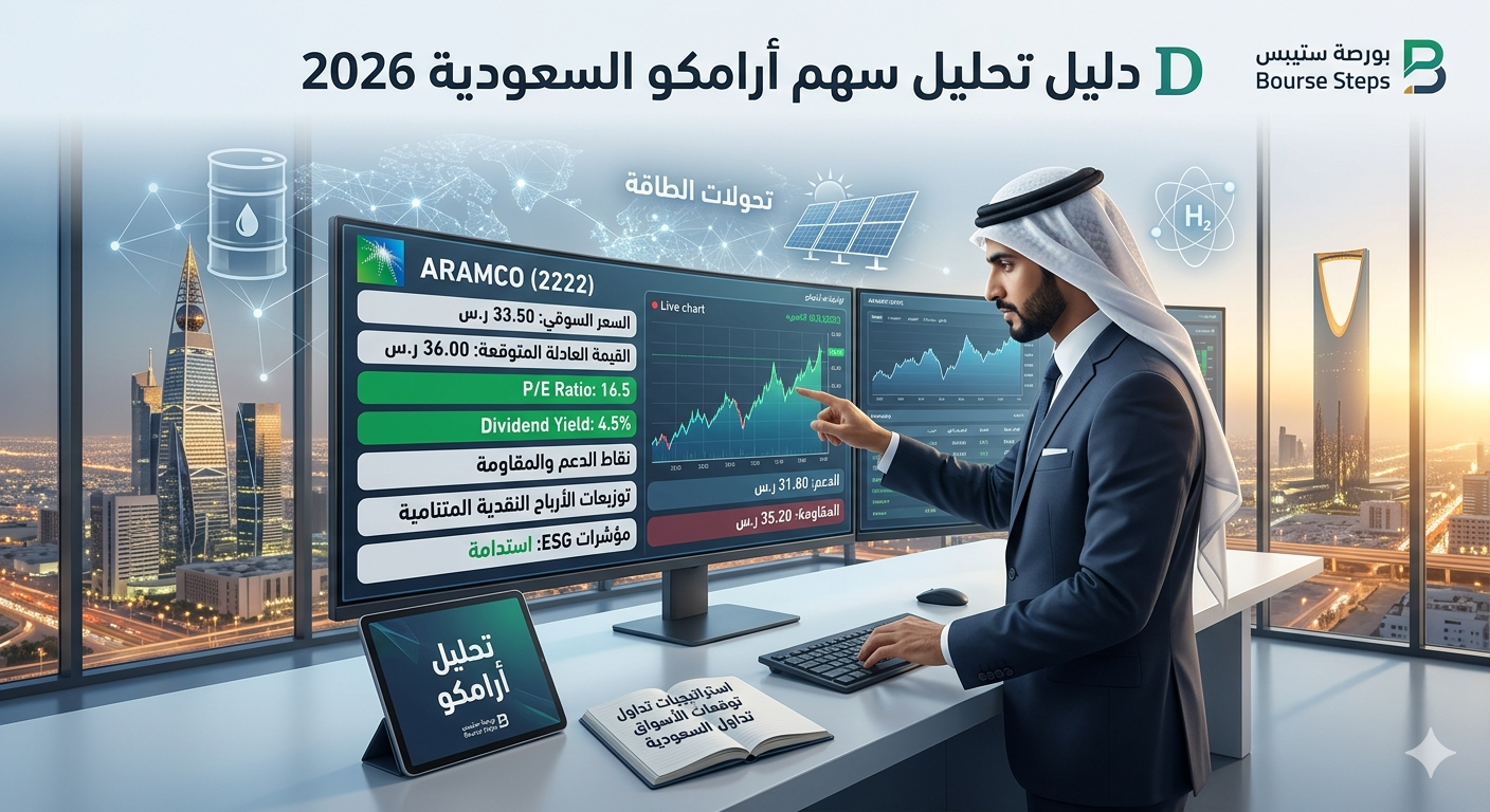 تحليل سهم أرامكو السعودية 2026 ونقاط الدعم والمقاومة - بورصة ستيبس